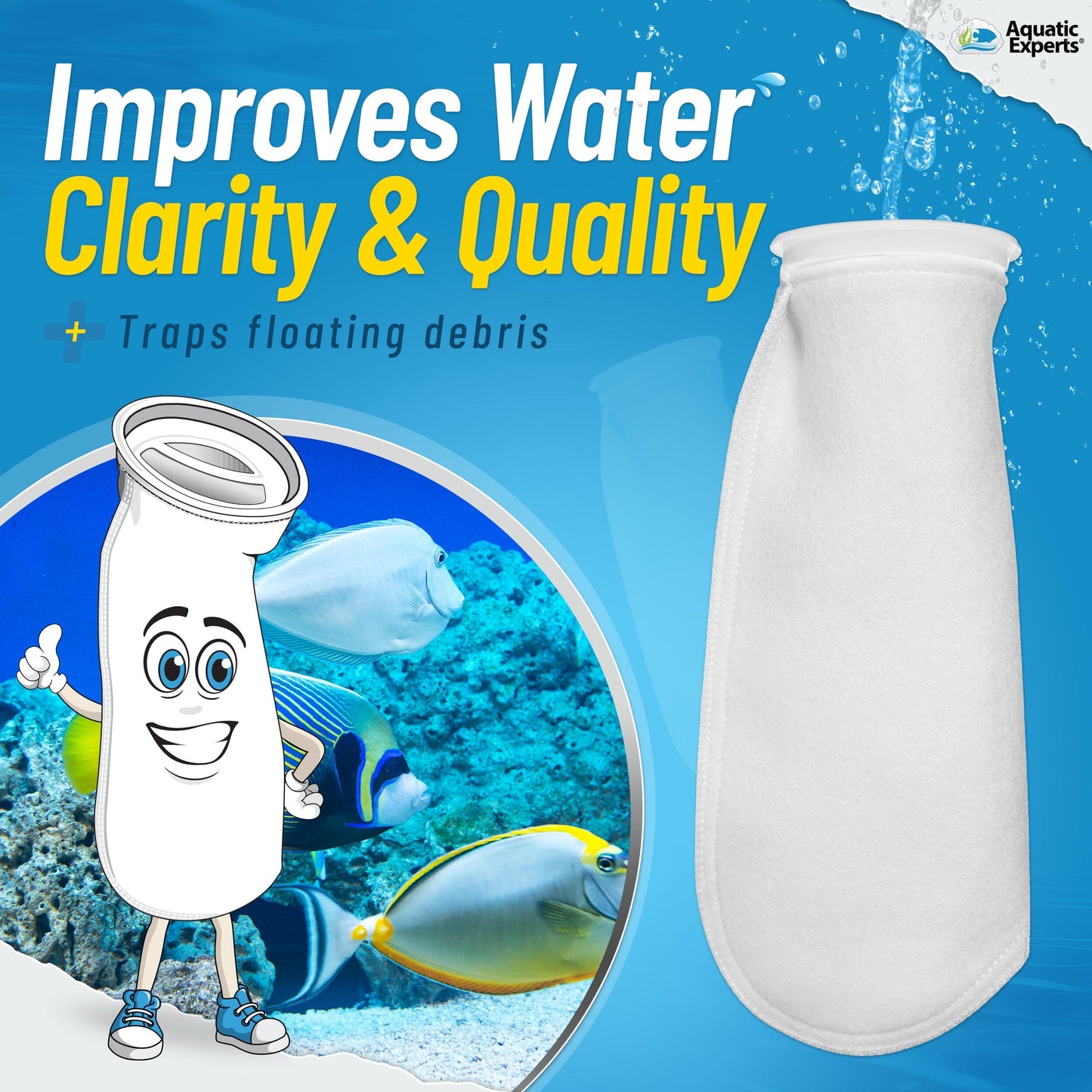 Aquatic Experts 7" Ring Aquarium Filter Sock 100 Micron for Saltwater & Reef Aquariums