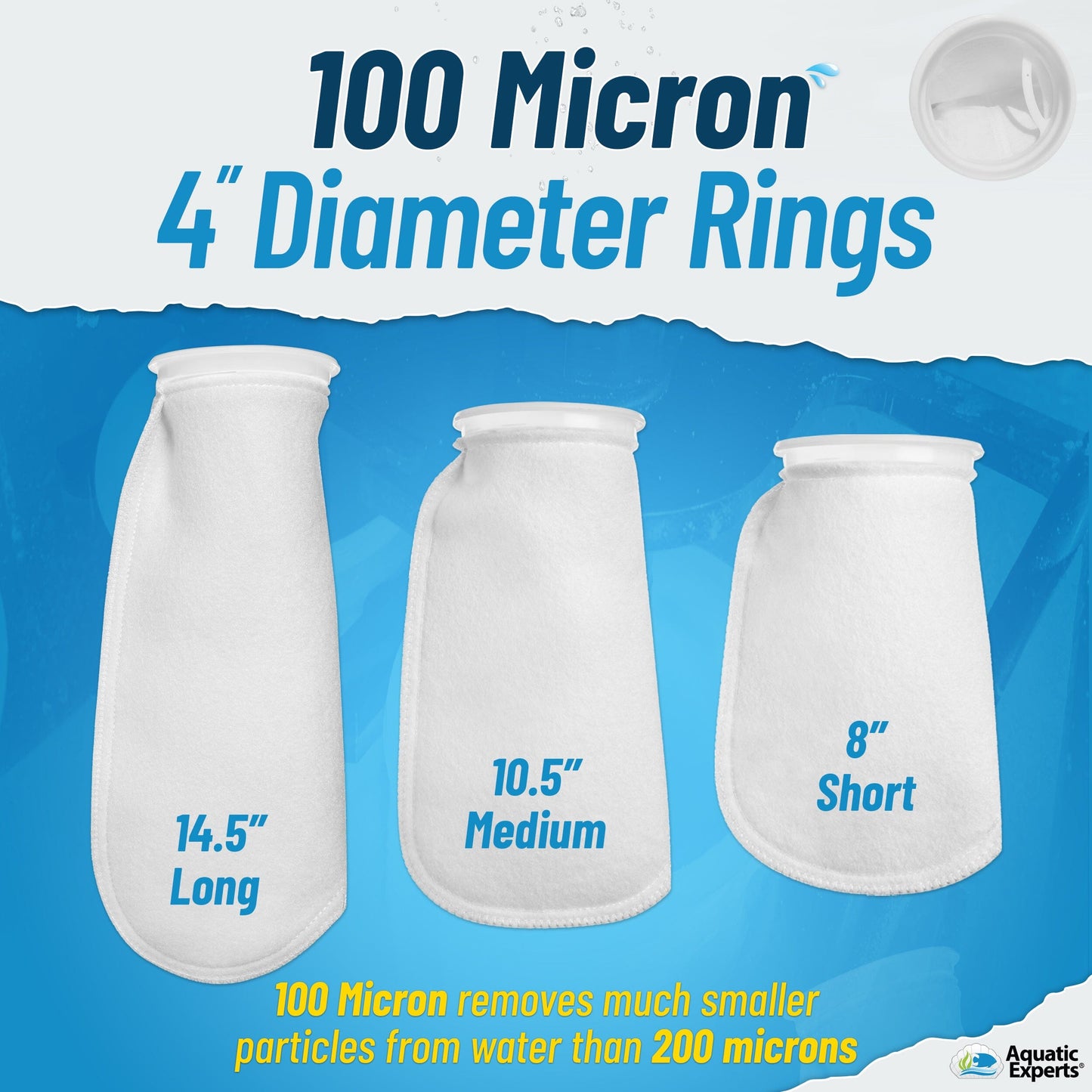 Aquatic Experts Aquatic Experts 4" Ring Aquarium Filter Sock 100 Micron for Saltwater & Reef Aquariums