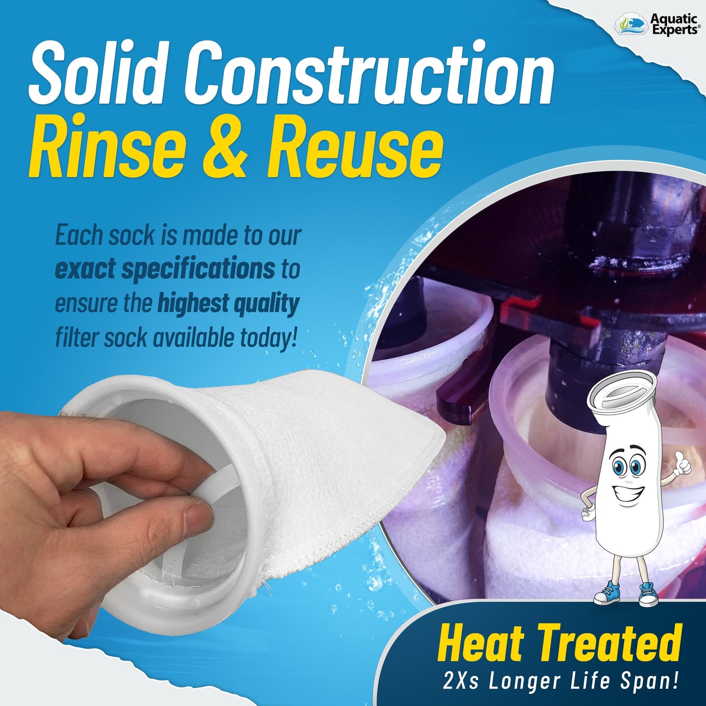Aquatic Experts Aquatic Experts 4" Ring Aquarium Filter Sock 100 Micron for Saltwater & Reef Aquariums