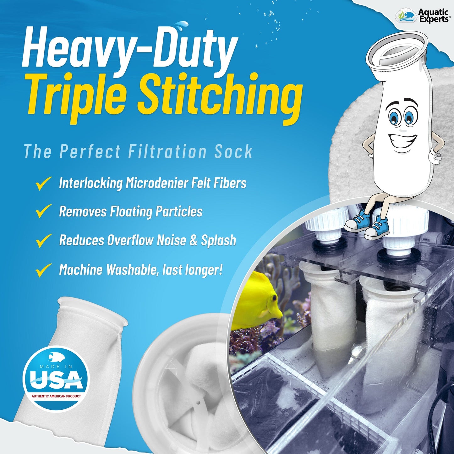Aquatic Experts 4" Ring Aquarium Filter Sock 200 Micron for Saltwater & Reef Aquariums