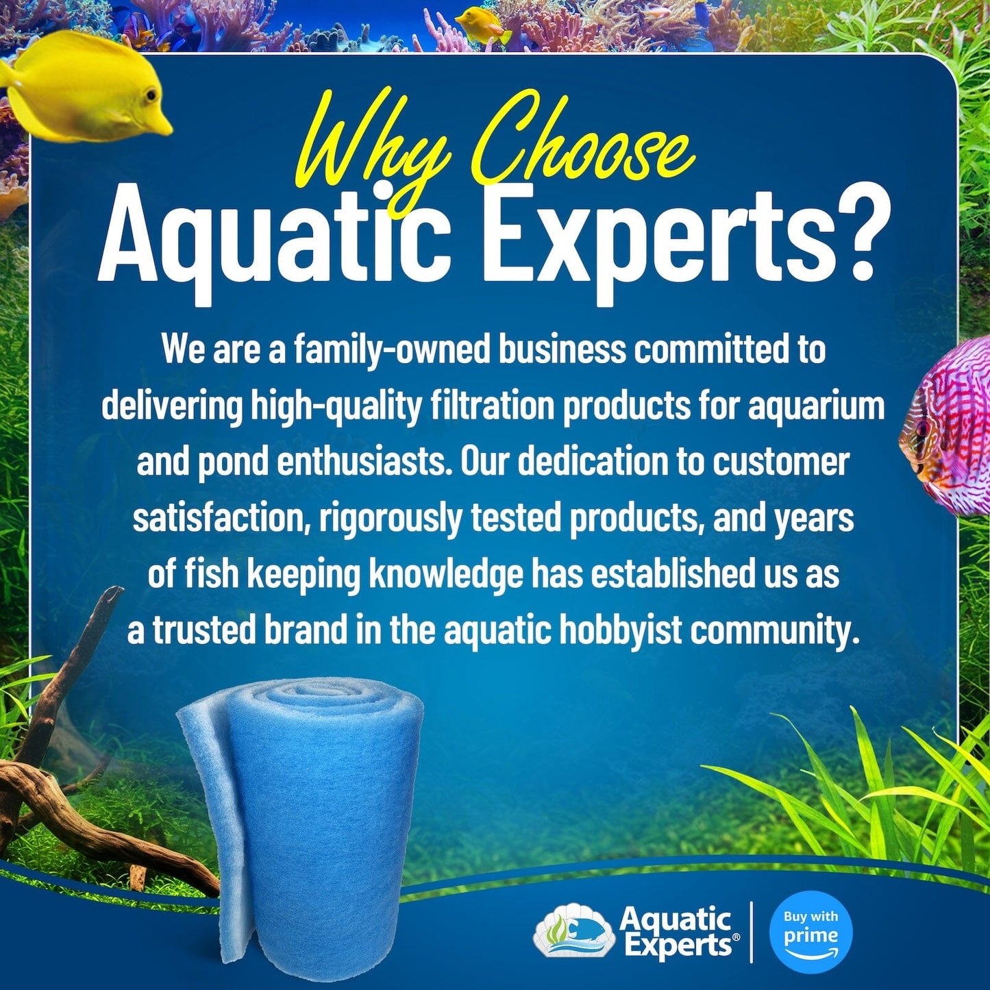 Classic Bonded Aquarium Filter Pad - Blue & White Aquarium Filter Media Roll Bulk, Customizable for Most Filters