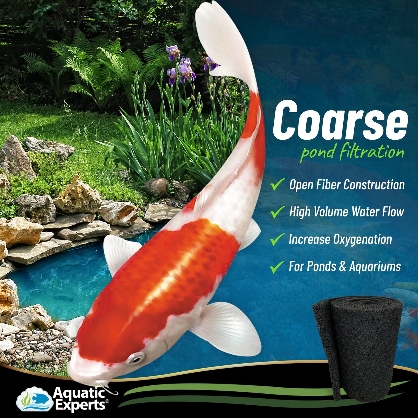 Pond Bundle -Carbon Filter 18"x 36" + BioBall 300 count with Mesh Bag + Cream Pond 18"x36" Bundle